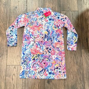 NEW💕💙 Lilly Pulitzer Mini Skipper Shift Dress Sz XL 12-14 Front Zip Long Sleeve